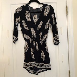 Navy and Tan Floral Romper